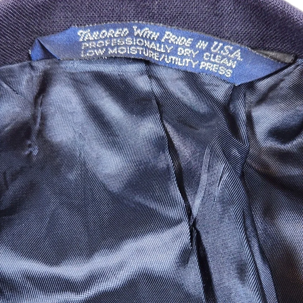 Vintage 90s Lands End 40L Navy Wool Double Breasted Blazer‎ Gold Crest Buttons